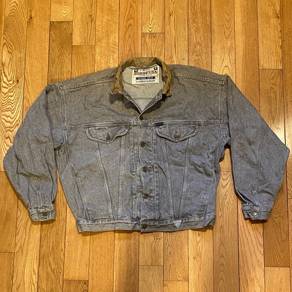 Vintage Guess USA Denim Jacket, Leather Collar